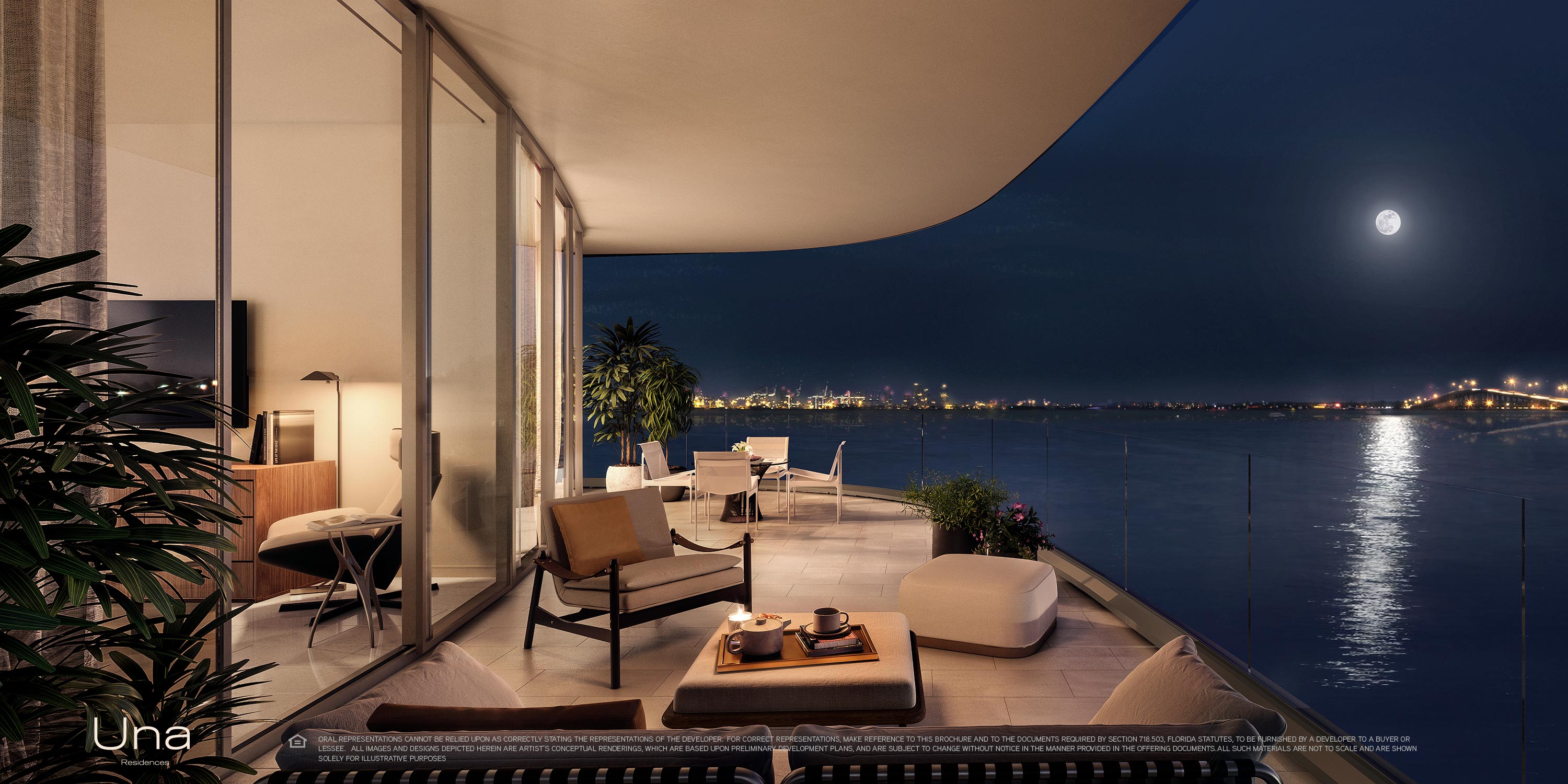 Una Residences expansive terrace with panoramic bay views